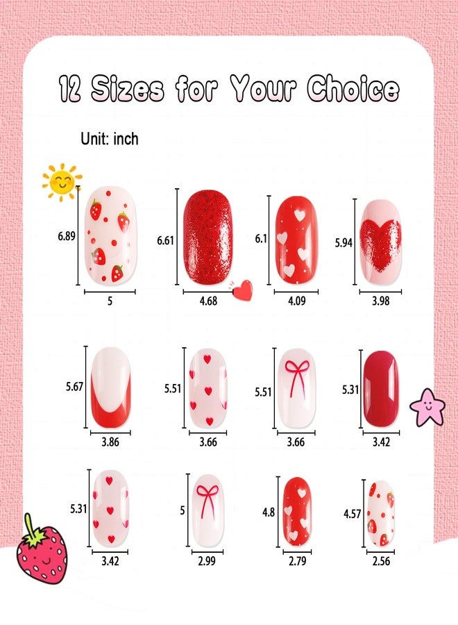 SIUSIO 3Pack Children Acrylic Fake Nails, 72pcs Press on Full Cover Glitter Short Red Heart False Nail Art Kits Set with Sticker Tabs Nail Glue for Kids Little Girls Christmas Gifts - Blossom Sweetie - Image 5